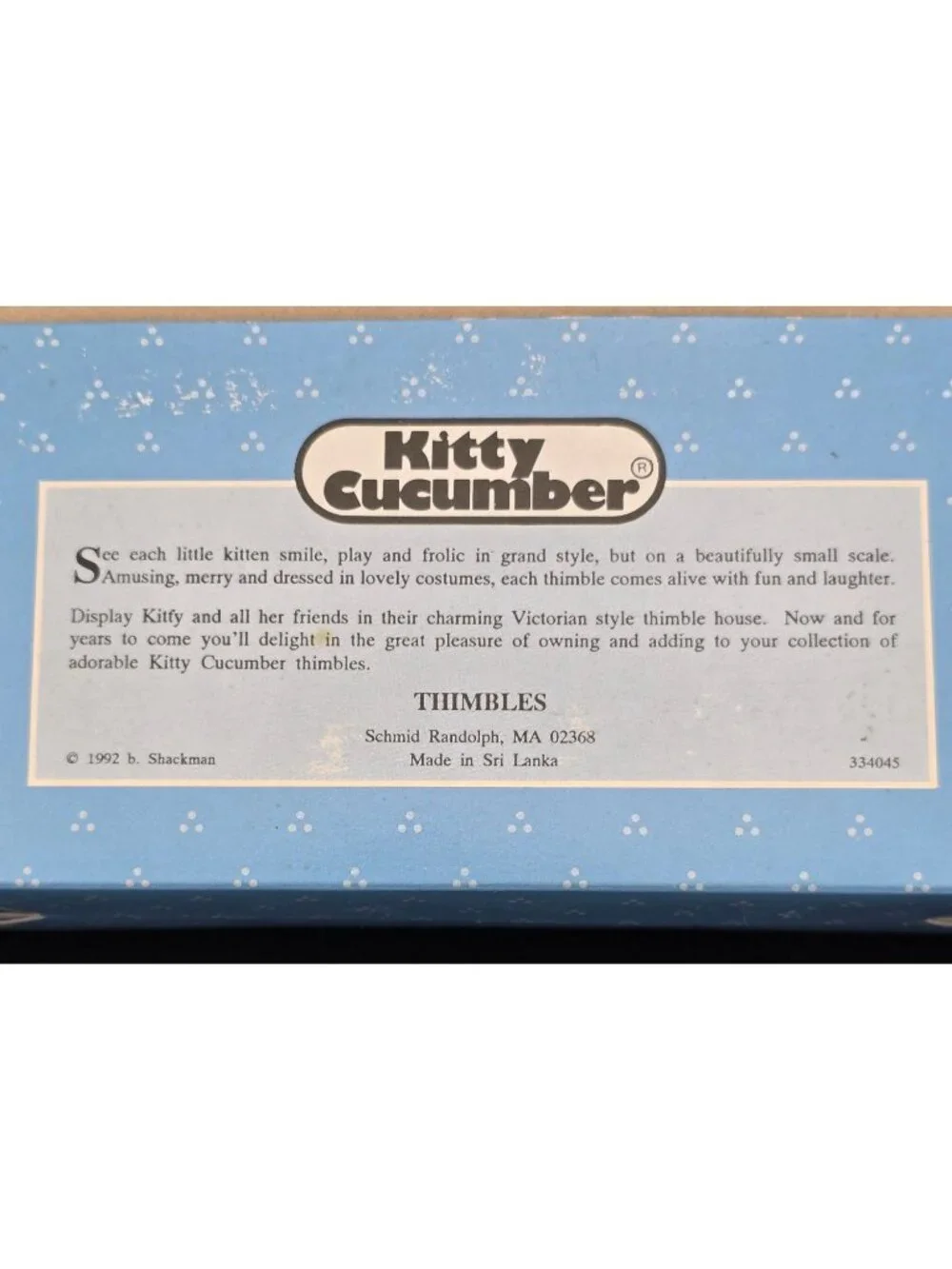 NIB Vintage Kitty Cucumber Collectible Victorian Cat Thimbles Set/3 I992